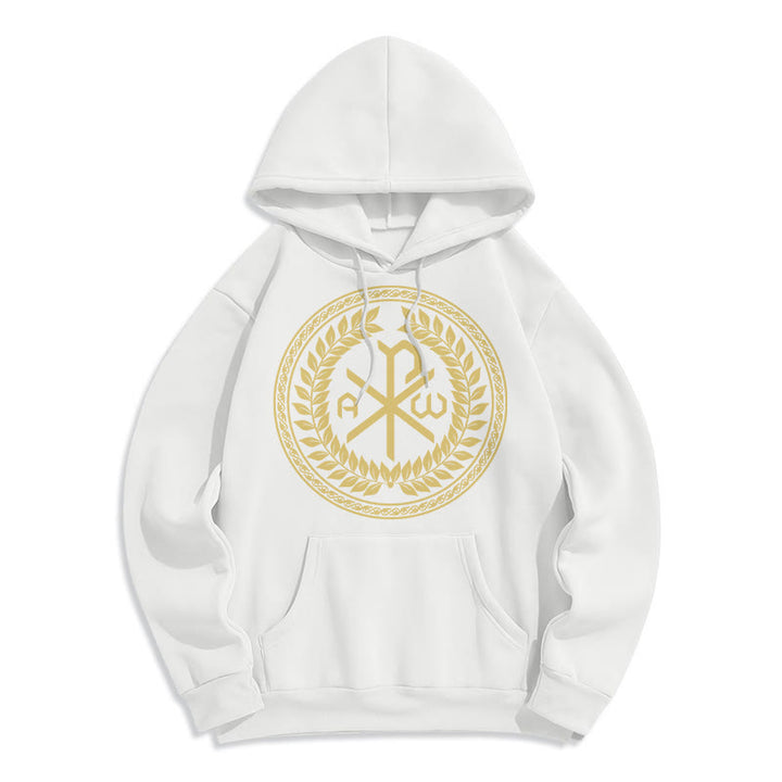 Felpa con cappuccio in poliestere foderata in pile con emblema sacro Chi-rho in stile classico Christianartworkshop - Bianco - 2XL - image 5