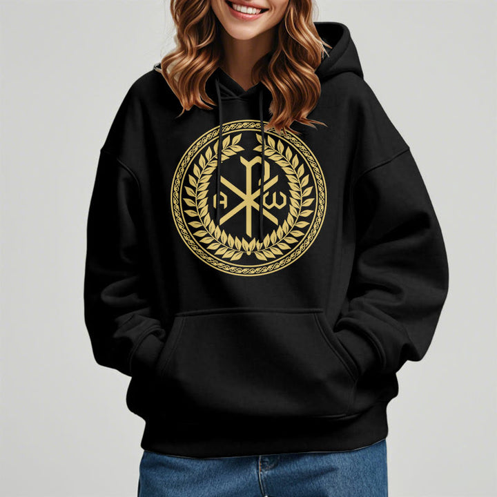 Felpa con cappuccio in poliestere foderata in pile con emblema sacro Chi-rho in stile classico Christianartworkshop - image 1