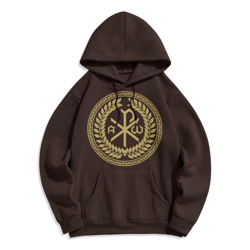 Felpa con cappuccio in poliestere foderata in pile con emblema sacro Chi-rho in stile classico Christianartworkshop - Marrone - 2XL - image 15