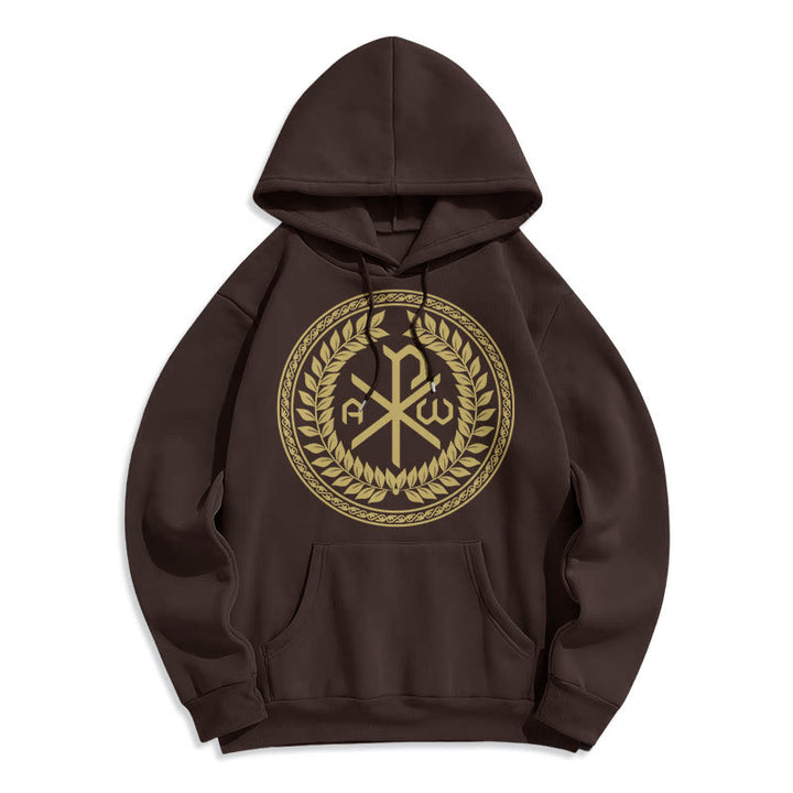 Felpa con cappuccio in poliestere foderata in pile con emblema sacro Chi-rho in stile classico Christianartworkshop - Marrone - 2XL - image 15