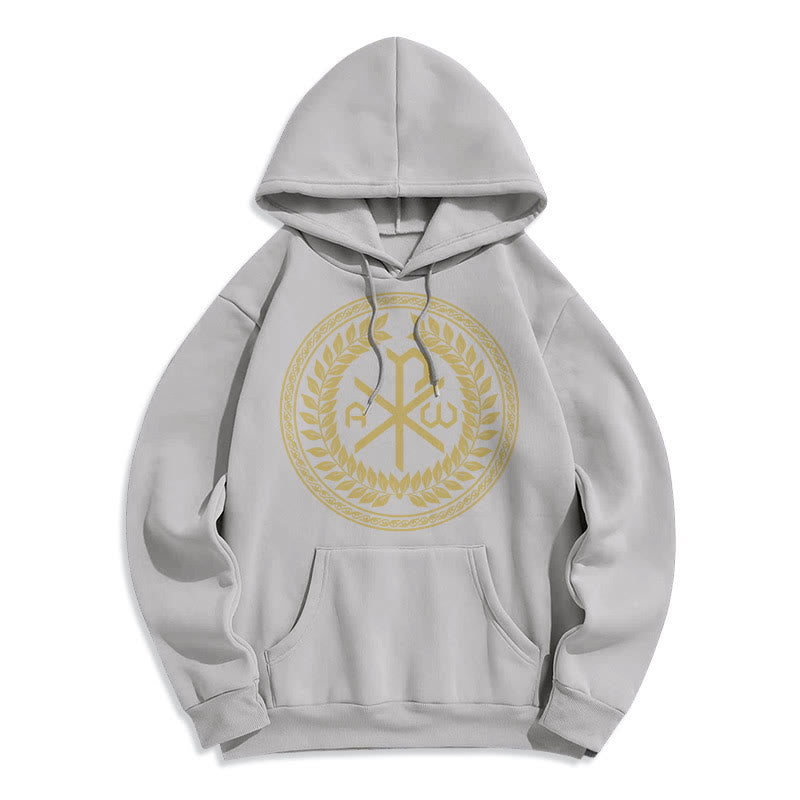 Felpa con cappuccio in poliestere foderata in pile con emblema sacro Chi-rho in stile classico Christianartworkshop - Grigio - 2XL - image 30
