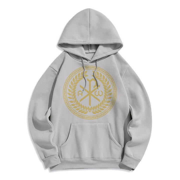 Felpa con cappuccio in poliestere foderata in pile con emblema sacro Chi-rho in stile classico Christianartworkshop - Grigio - 2XL - image 30