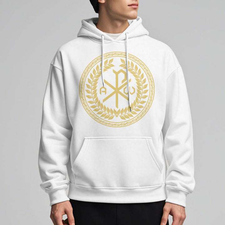 Felpa con cappuccio in poliestere foderata in pile con emblema sacro Chi-rho in stile classico Christianartworkshop - image 7