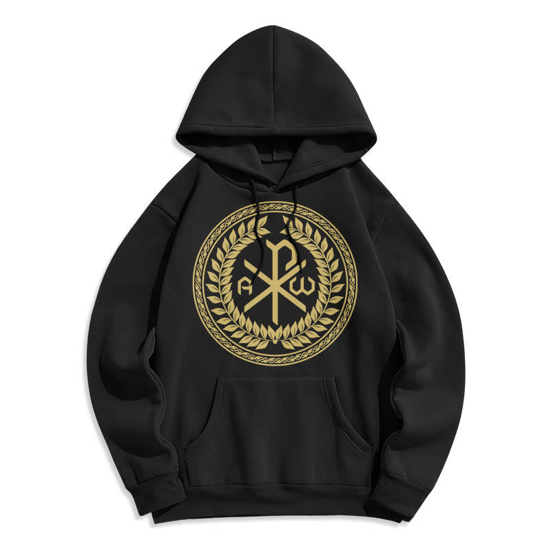 Felpa con cappuccio in poliestere foderata in pile con emblema sacro Chi-rho in stile classico Christianartworkshop - Nero - 2XL - image 0