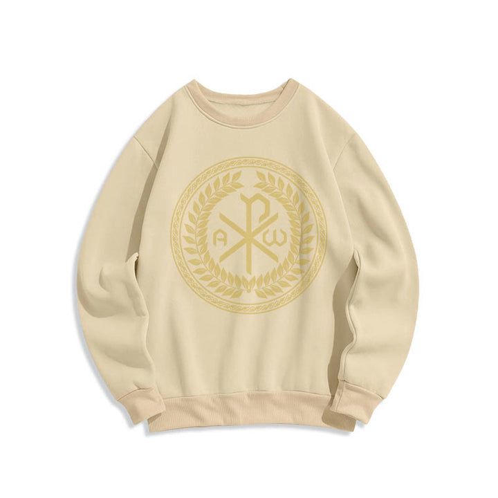 Felpa in poliestere foderata in pile con emblema sacro Chi-rho in stile classico Christianartworkshop - Beige - 2XL - image 10