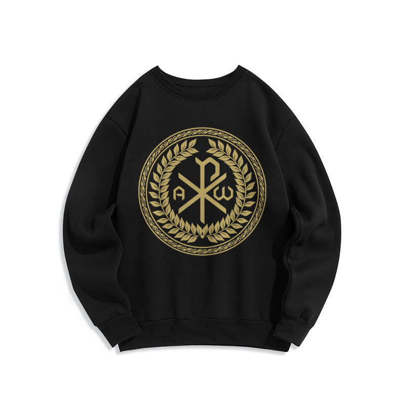 Felpa in poliestere foderata in pile con emblema sacro Chi-rho in stile classico Christianartworkshop - Nero - 2XL - image 0