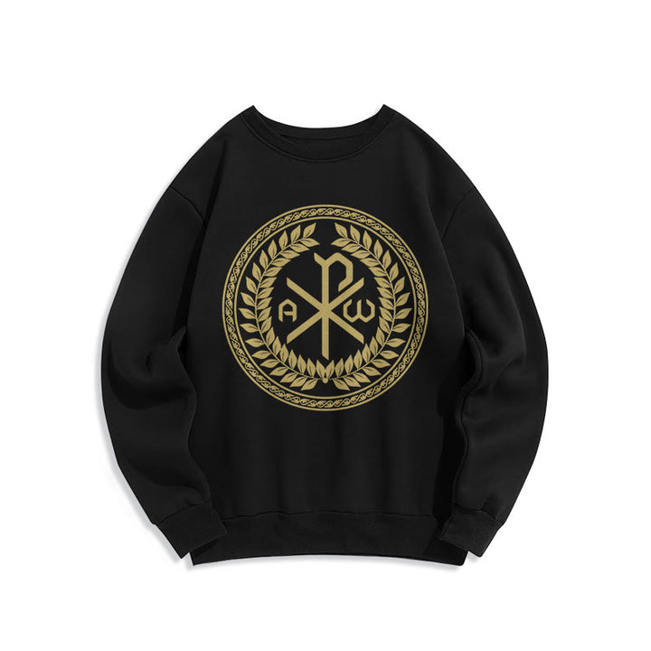 Felpa in poliestere foderata in pile con emblema sacro Chi-rho in stile classico Christianartworkshop - Nero - 2XL - image 0