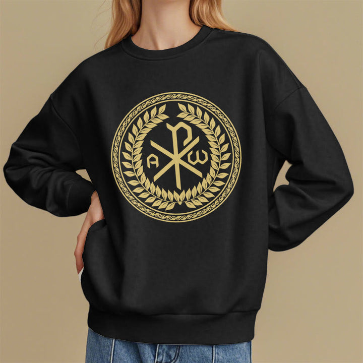 Felpa in poliestere foderata in pile con emblema sacro Chi-rho in stile classico Christianartworkshop - image 2