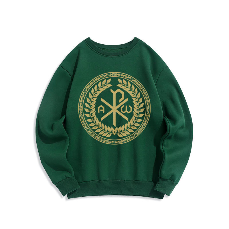 Felpa in poliestere foderata in pile con emblema sacro Chi-rho in stile classico Christianartworkshop - Verde - 2XL - image 20