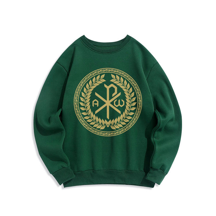 Felpa in poliestere foderata in pile con emblema sacro Chi-rho in stile classico Christianartworkshop - Verde - 2XL - image 20