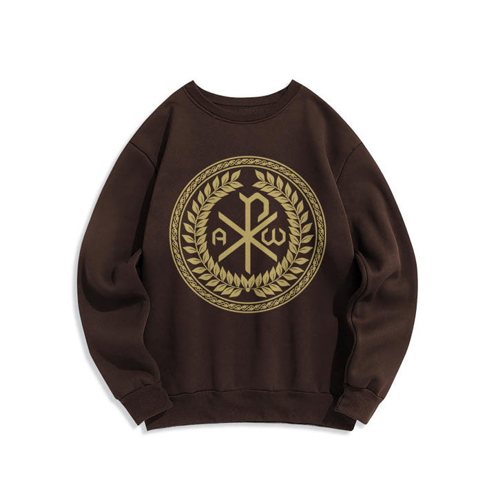 Felpa in poliestere foderata in pile con emblema sacro Chi-rho in stile classico Christianartworkshop - Marrone - 2XL - image 15