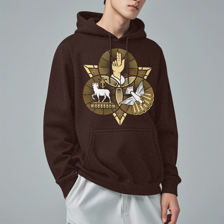 Felpa con cappuccio in poliestere foderata in pile con colomba, stile moderno, raffigurante l'Agnello di Dio di San Benedetto Christianartworkshop - image 17