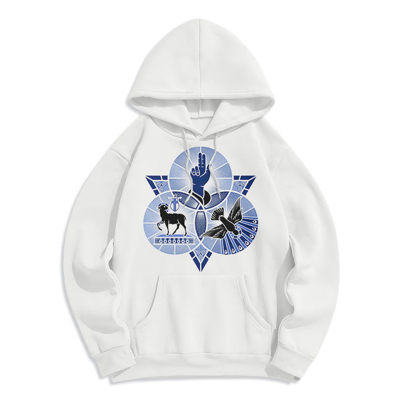 Felpa con cappuccio in poliestere foderata in pile con colomba, stile moderno, raffigurante l'Agnello di Dio di San Benedetto Christianartworkshop - Bianco - 2XL - image 5