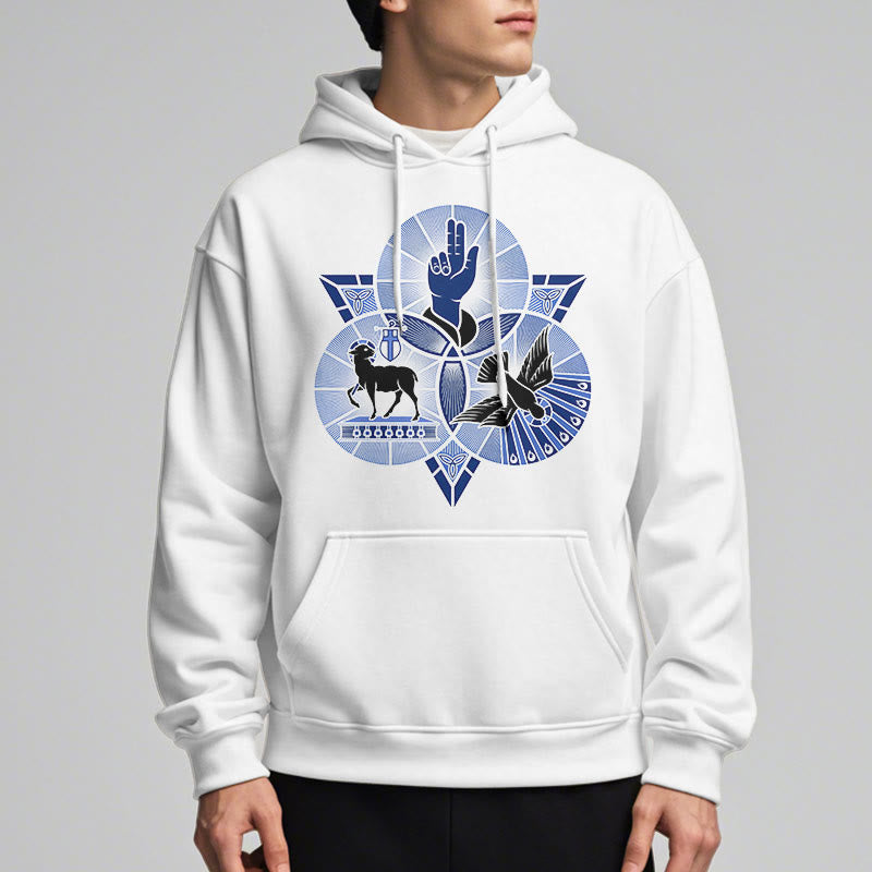 Felpa con cappuccio in poliestere foderata in pile con colomba, stile moderno, raffigurante l'Agnello di Dio di San Benedetto Christianartworkshop - image 8