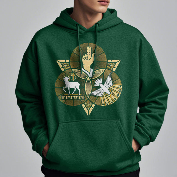 Felpa con cappuccio in poliestere foderata in pile con colomba, stile moderno, raffigurante l'Agnello di Dio di San Benedetto Christianartworkshop - image 23