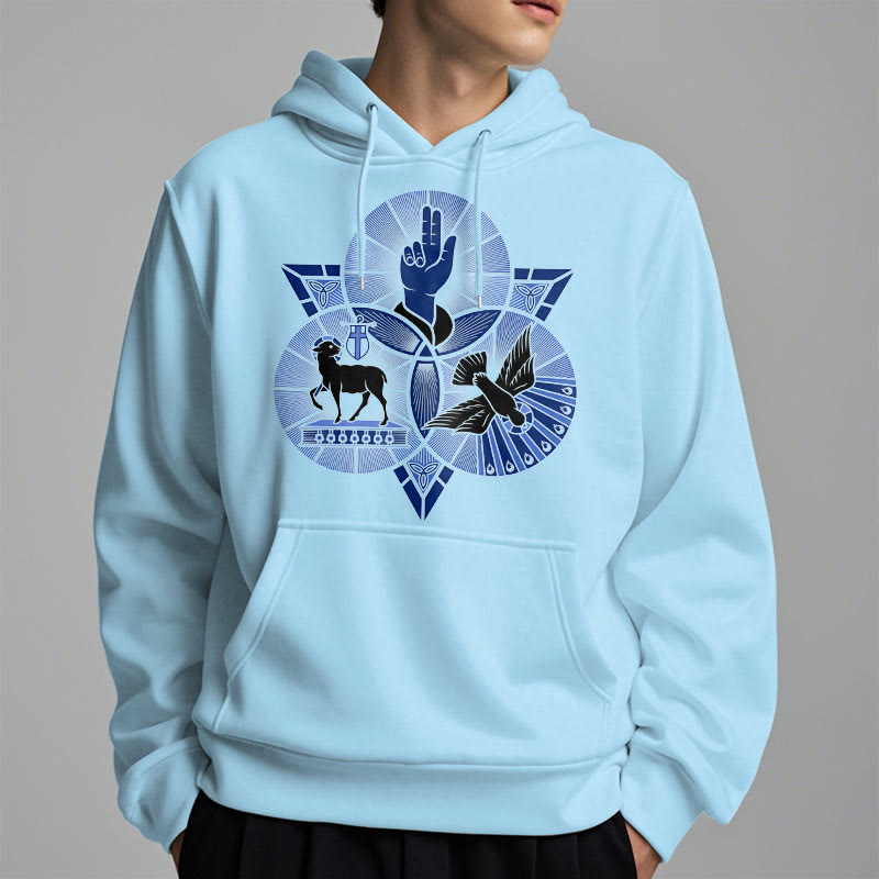 Felpa con cappuccio in poliestere foderata in pile con colomba, stile moderno, raffigurante l'Agnello di Dio di San Benedetto Christianartworkshop - image 28