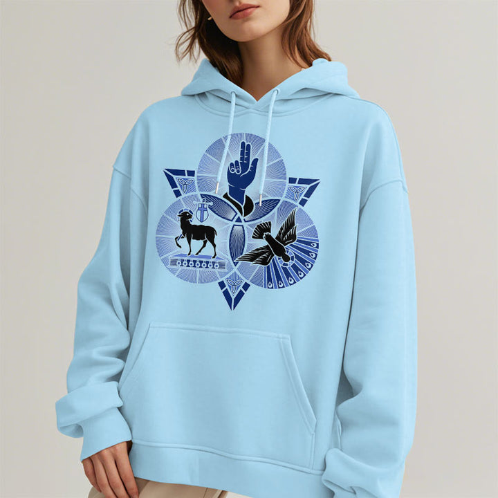 Felpa con cappuccio in poliestere foderata in pile con colomba, stile moderno, raffigurante l'Agnello di Dio di San Benedetto Christianartworkshop - image 27