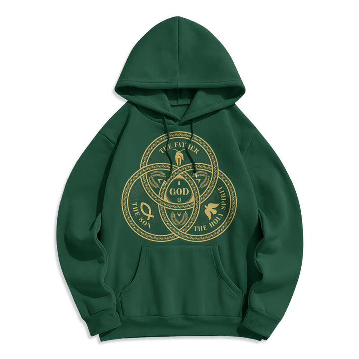 Felpa con cappuccio in poliestere foderata in pile stile classico "Sacra Trinità Unità " Christianartworkshop - Verde - 2XL - image 20