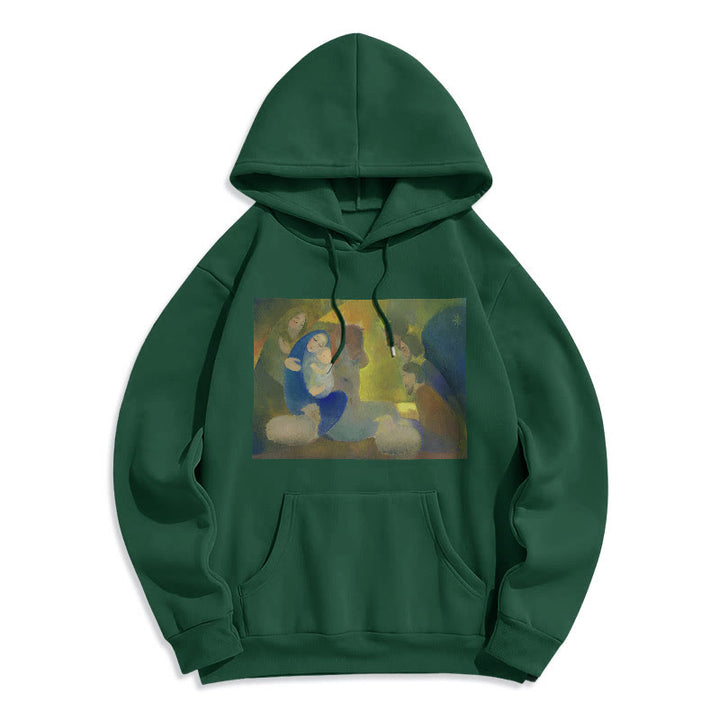 Christianartworkshop Felpa con cappuccio in poliestere foderata in pile con scena della Natività in stile classico colorato e notte santa - Verde - 2XL - image 20