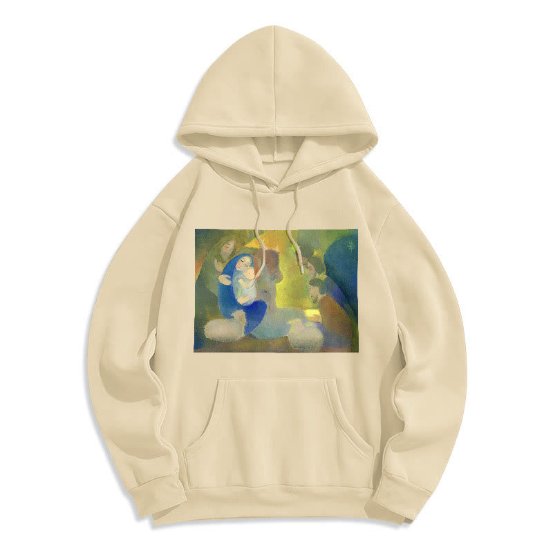 Christianartworkshop Felpa con cappuccio in poliestere foderata in pile con scena della Natività in stile classico colorato e notte santa - Beige - 2XL - image 10