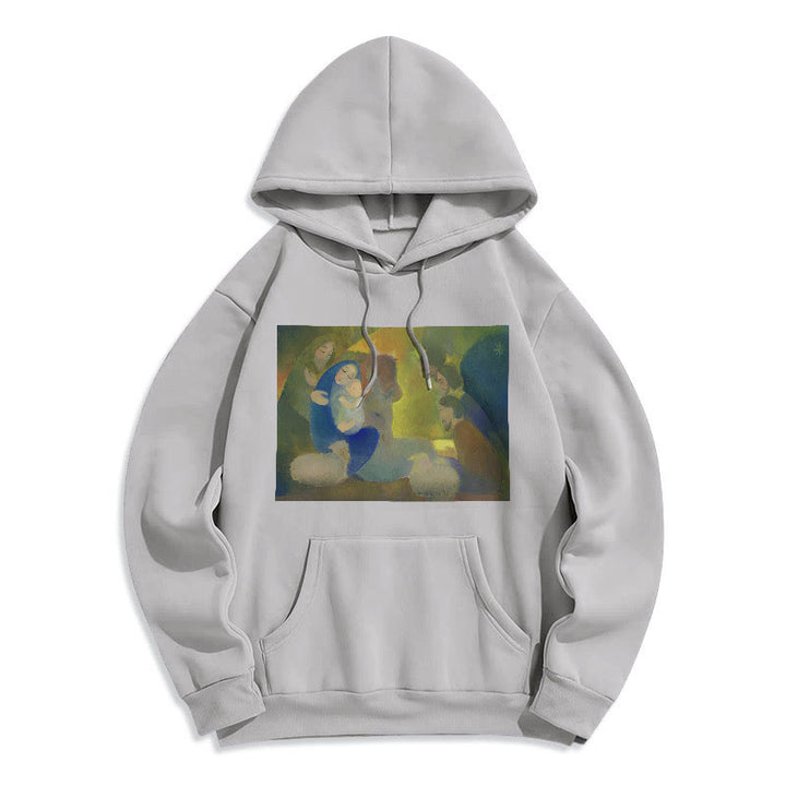 Christianartworkshop Felpa con cappuccio in poliestere foderata in pile con scena della Natività in stile classico colorato e notte santa - Grigio - 2XL - image 30