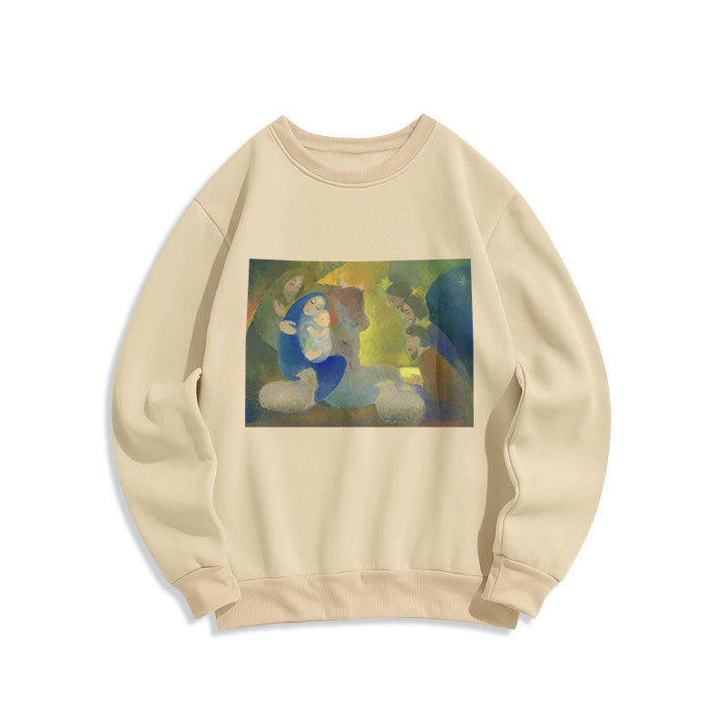 Felpa in poliestere foderata in pile con scena della Natività in stile classico colorato Christianartworkshop - Beige - 2XL - image 10