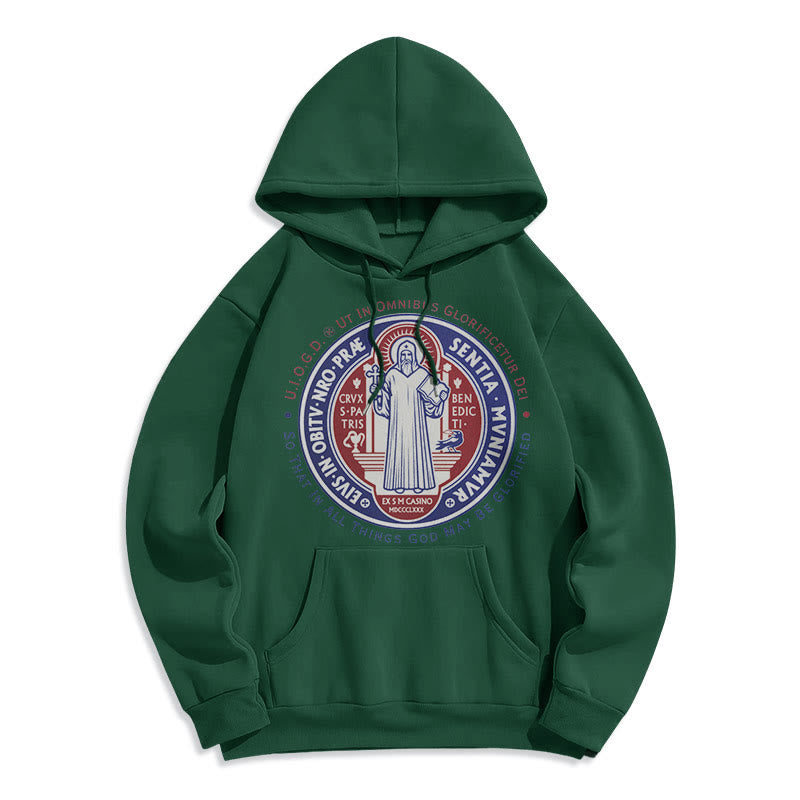 Felpa con cappuccio in poliestere foderata in pile con emblema della medaglia di San Benedetto in stile classico colorato Christianartworkshop - Verde - 2XL - image 20