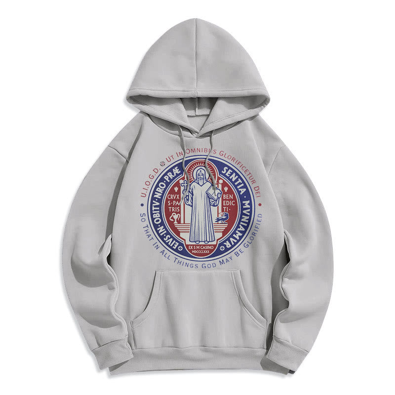 Felpa con cappuccio in poliestere foderata in pile con emblema della medaglia di San Benedetto in stile classico colorato Christianartworkshop - Grigio - 2XL - image 30