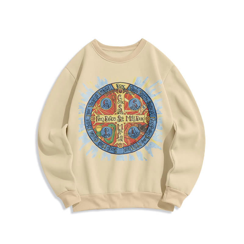Felpa in poliestere foderata in pile con croce benedettina Pax in stile classico colorato Christianartworkshop - Beige - 2XL - image 10