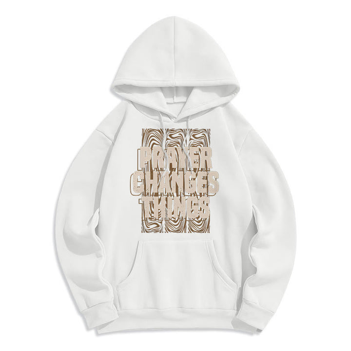 Felpa con cappuccio in poliestere foderata in pile "Preghiera in stile moderno cambia le cose" Christianartworkshop - Bianco - 2XL - image 5