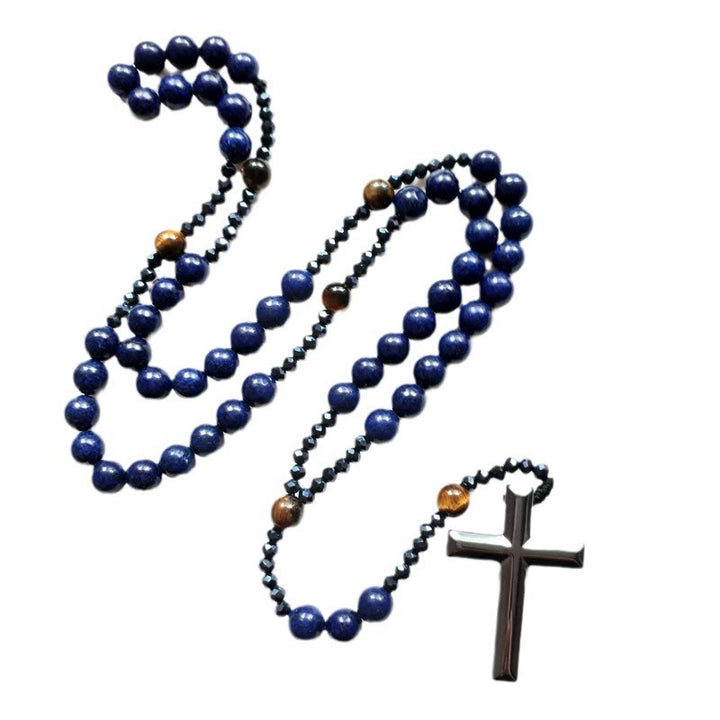 Christianartworkshop Croce in ematite blu rotonda da 4*8 mm, rosario con cordino in nylon - image 4