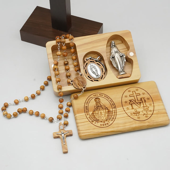 Christianartworkshop Set di rosari devozionali in legno d'ulivo della Vergine Maria in stile classico - image 1