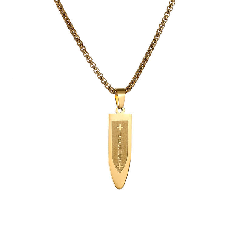 Collana con ciondolo a croce di Gesù divino inciso in stile moderno Christianartworkshop - Oro - image 5