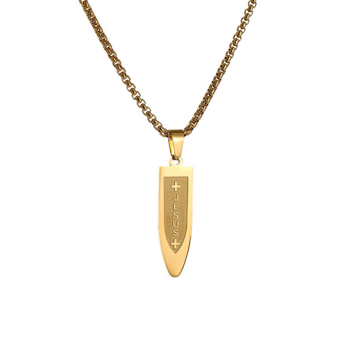 Collana con ciondolo a croce di Gesù divino inciso in stile moderno Christianartworkshop - Oro - image 5