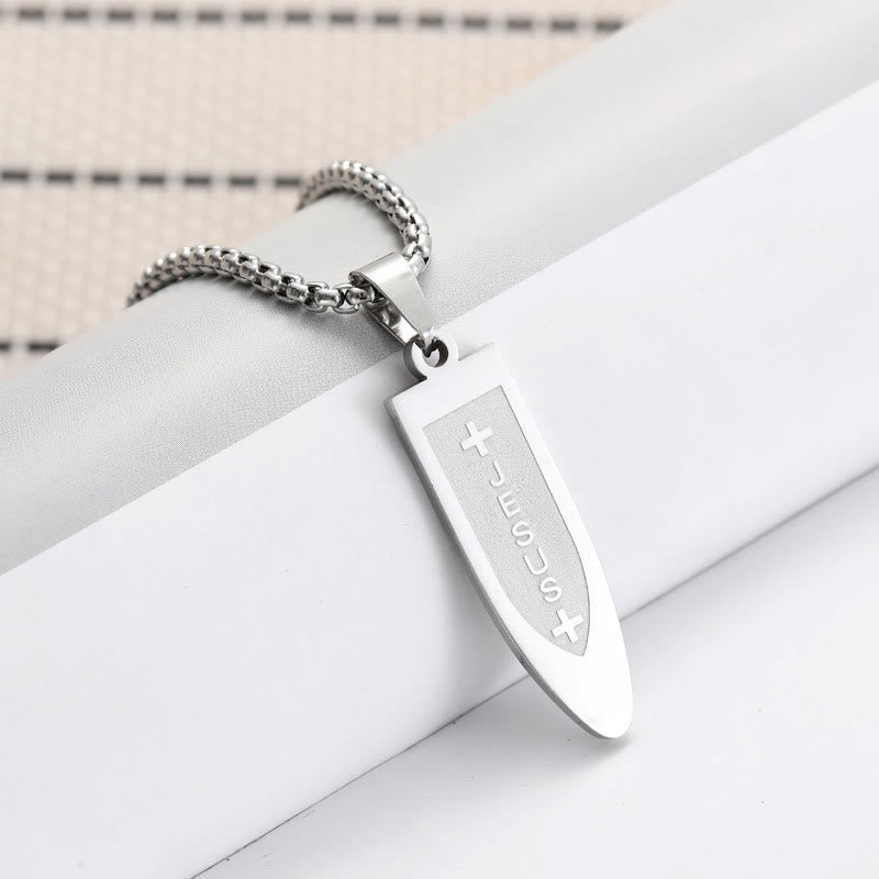 Collana con ciondolo a croce di Gesù divino inciso in stile moderno Christianartworkshop - Argento - image 1