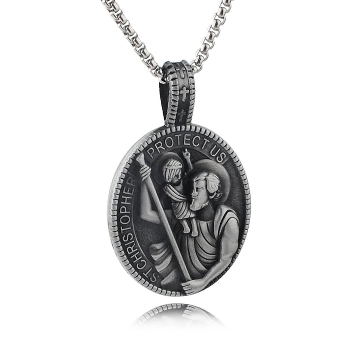 Christianartworkshop Collana con ciondolo "San Cristoforo proteggici" in stile classico - Nero - image 0