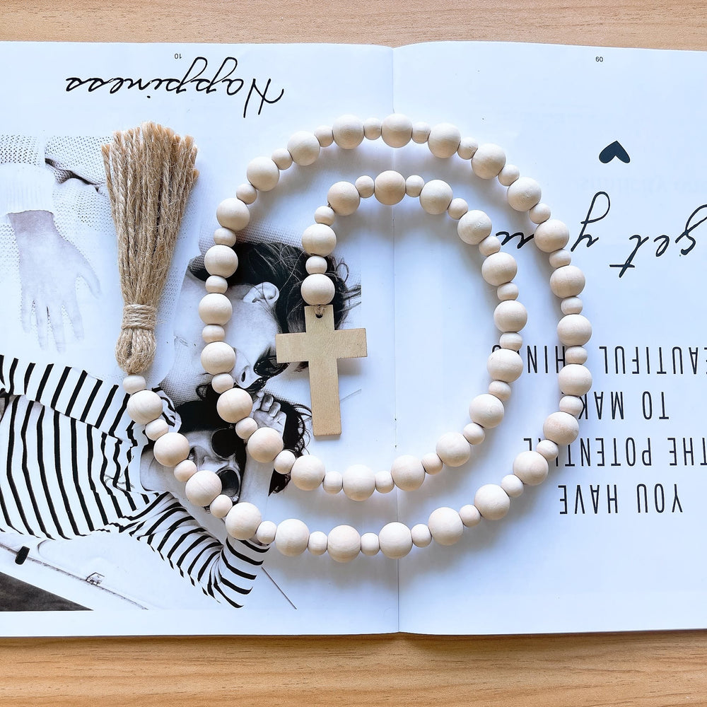 Decorazioni in perline di legno con nappa a croce in stile rustico classico Christianartworkshop - image 1