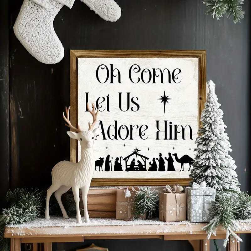 Christianartworkshop Stile Classico Oh Venite, Adoriamolo, Ornamenti in Legno per Presepe - image 2