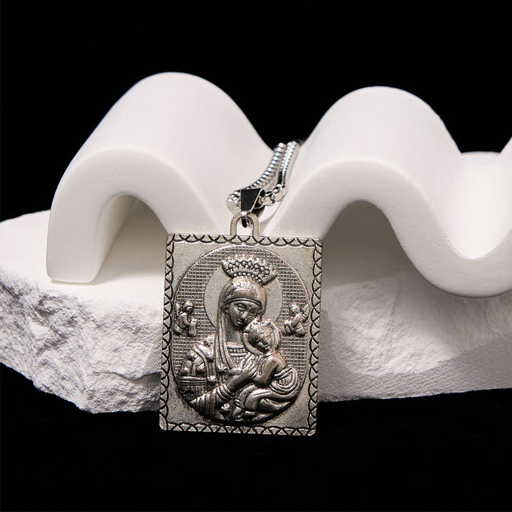 Collana con ciondolo a medaglia di Gesù e Maria, Madonna e Bambino, stile classico Christianartworkshop - Madonna col Bambino - image 0