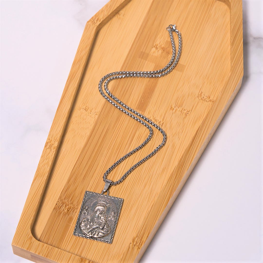 Collana con ciondolo a medaglia di Gesù e Maria, Madonna e Bambino, stile classico Christianartworkshop - image 3