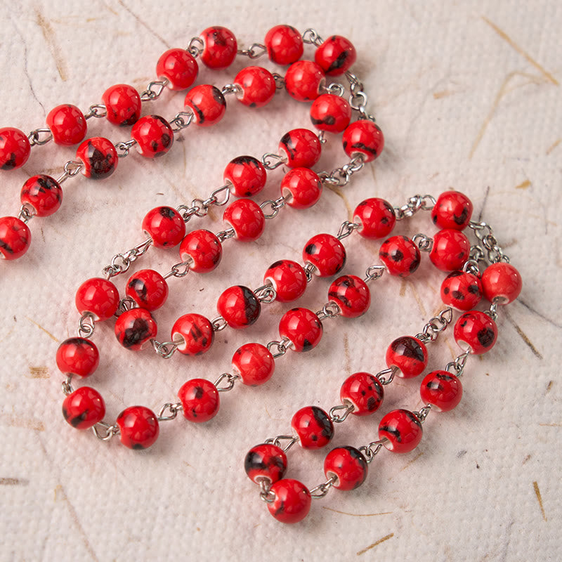 Christianartworkshop Nostra Signora di Guadalupe e Crocifisso di Rosario in lega di ceramica rossa rotonda da 8 mm - image 7