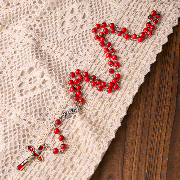 Christianartworkshop Nostra Signora di Guadalupe e Crocifisso di Rosario in lega di ceramica rossa rotonda da 8 mm - image 4