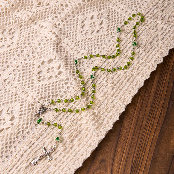 Christianartworkshop Rosario con catena in lega di cristallo verde poliedro da 6 mm con crocifisso e assunzioni della Vergine Maria - image 7