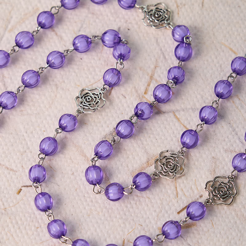 Christianartworkshop Rosario con catena in lega acrilica viola rotonda da 8 mm Holy Gail e Crocifisso - image 6