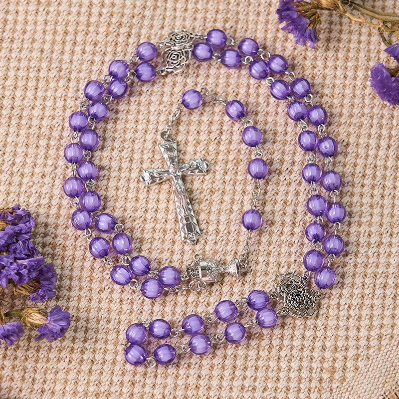 Christianartworkshop Rosario con catena in lega acrilica viola rotonda da 8 mm Holy Gail e Crocifisso - Lavanda - image 0