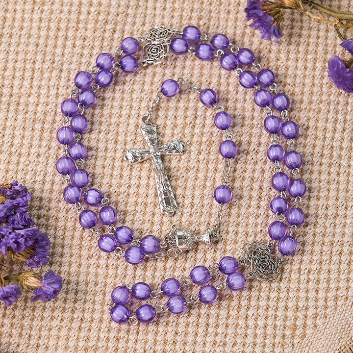 Christianartworkshop Rosario con catena in lega acrilica viola rotonda da 8 mm Holy Gail e Crocifisso - Lavanda - image 0