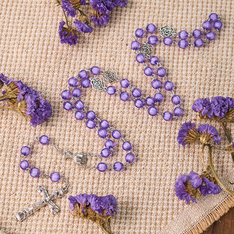 Christianartworkshop Rosario con catena in lega acrilica viola rotonda da 8 mm Holy Gail e Crocifisso - image 1