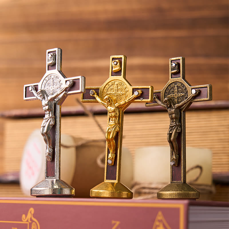 Ornamento a forma di croce di San Benedetto intarsiato in legno, stile classico europeo tradizionale Christianartworkshop - image 4