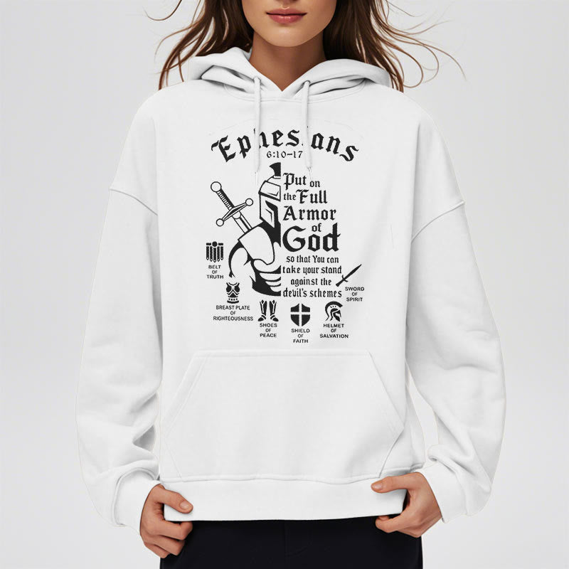 Felpa con cappuccio in poliestere foderata in pile con citazione di Christianartworkshop Stile Armatura di Dio - image 8