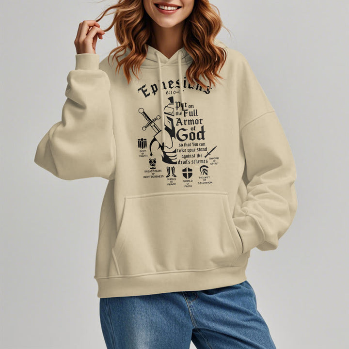Felpa con cappuccio in poliestere foderata in pile con citazione di Christianartworkshop Stile Armatura di Dio - image 13